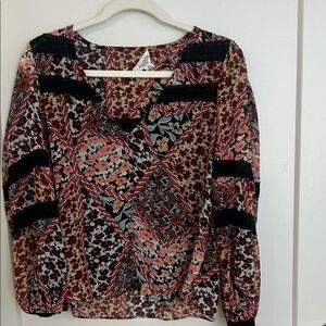 Elegant Floral Patchwork Blouse with Black Accents